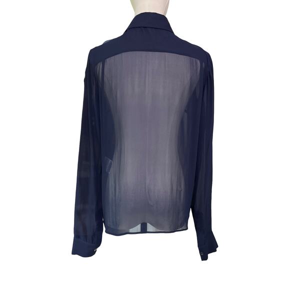 Aquilano Rimondi Navy Silk Ruffle Sheer Blouse IT 44 US 8 Handmade Detail - Picture 6 of 9